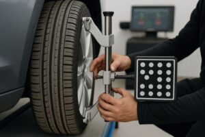 Hjulinställningsscanner för mätning av radon i däckverkstad