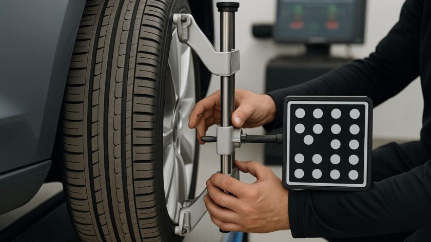 Hjulinställningsscanner för mätning av radon i däckverkstad